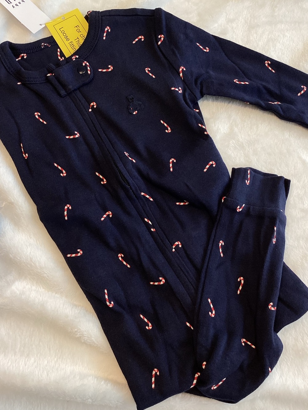 🎄Baby GAP Sleeper Zip Footless Pajamas NEW Navy Candy Cane Christmas 18-24